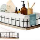 Metal Baskets for Organizing - Black Metal Basket with Liner, Wire Bin Wooden Decorative Baskets for Home Decors, Bathroom Decor Sets & Kitchen Decor, Wire Basket with Liner (Large)