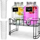 1 Gallon Glass Drink Dispensers For Parties 2PACK.Beverage DispenserDrink Dispenser With Stand And Stainless Steel Spigot 100% Leakproof.Glass Drink Dispenser With Ice Cylinder. Lemonade
