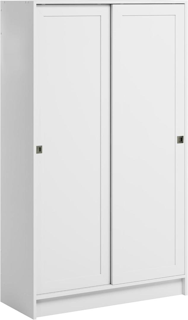 Prepac Elite Plus 38" Wide Storage Cabinet, 65" Tall Pantry Cupboard with 2 Fixed and 4 Adjustable Shelves, Laundry Room Cupboard with Sliding Doors and Metal Knobs, Living Room Accent Cabinet, White