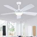 Kviflon Ceiling Fans with Lights and Remote, 46 Inch Modern Ceiling Fan with Light, White Ceiling Fans for Bedroom Living Room Indoor/Outdoor, Reversible Quiet Motor, Dimmable LED Light, White