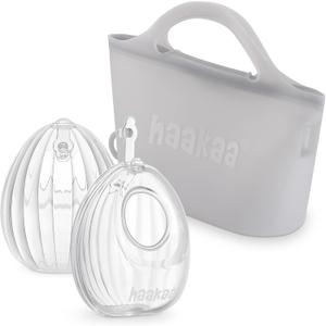 haakaa Wearable Silicone Breast Pump with Steriliser Bag, 2-in-1 Hands-Free Passive Breast Milk Catcher for Nursing Mom, Breastfeeding Essentials, 2-Pack 75ml Pumps & 1 Steriliser Bag (Grey)