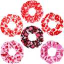 6 Pieces Valentine Hair Scrunchies Love Heart Hair Ties Hairs Rope Valentine Romantic Hairs Band Accessory Velvet Elastic Ponytail Holders Party Favor Valentine's Day Ties for Girls Women Gifts