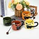 Naughty cat coffee Mugs,Cute funny Mug For Women, 380ml Unique Ceramic Coffee Tea Cups, Office Mug Gift 12.85oz/380ml (Caramel Brown)