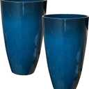 RUBBER BOND Plant Pots 2 Pack - Modern Indoor/Outdoor Planters for Home Decor - Weather-Resistant Large Flower Pots - Lightweight 22 Inches Tall Planters - Blue Glossy Round Pots for Plants