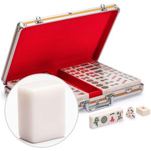Yellow Mountain Imports Champion-Size Chinese Mahjong Set -146 Large Melamine Tiles, Dice, Wind Indicator & Aluminum Case - No Numbers or Letters - Chinese Style Gameplay Only (White)
