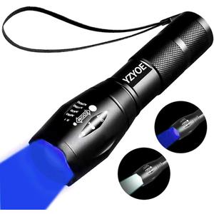 Two-in-One Rechargeable Flashlight With White and Blue Light, Outdoors Zoom Blood Light for Observation, 2 Modes