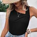LOLONG Womens Tank Tops Summer Sleeveless Asymmetrical Neck Pleated Tops Casual Shirts (Black, XXL)