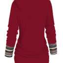 DRESSFO Women's Tribal Stripe Hooded Knit Top – Long Sleeve Pullover Sweatshirt with Mock Button Detail (Red/2X)
