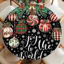 Casuru Christmas Fitted Tablecloth Ball Round Tablecloth with Elastic Waterproof Black Christmas Table Decorations for Patio Holiday Party Fits to 40"-44" Diameter Round Table