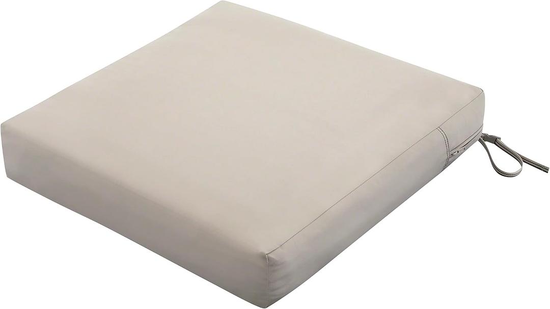 Classic Accessories Ravenna Water-Resistant 25 x 25 x 5 Inch Square Patio Seat Cushion Slip Cover & Foam, Mushroom, Lounge Chair Cushion