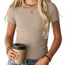 Langyiwee Girls Short Sleeve Shirts, Khaki, 9-10 Years