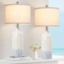 Sucolite 26" Ceramic Table Lamps Set of 2, Coastal Living Room Table Lamps with Cream Fabric Shades, Large Modern Bedside Lamps for Bedroom Nightstand Office Hotel Beach House, Blue Accent