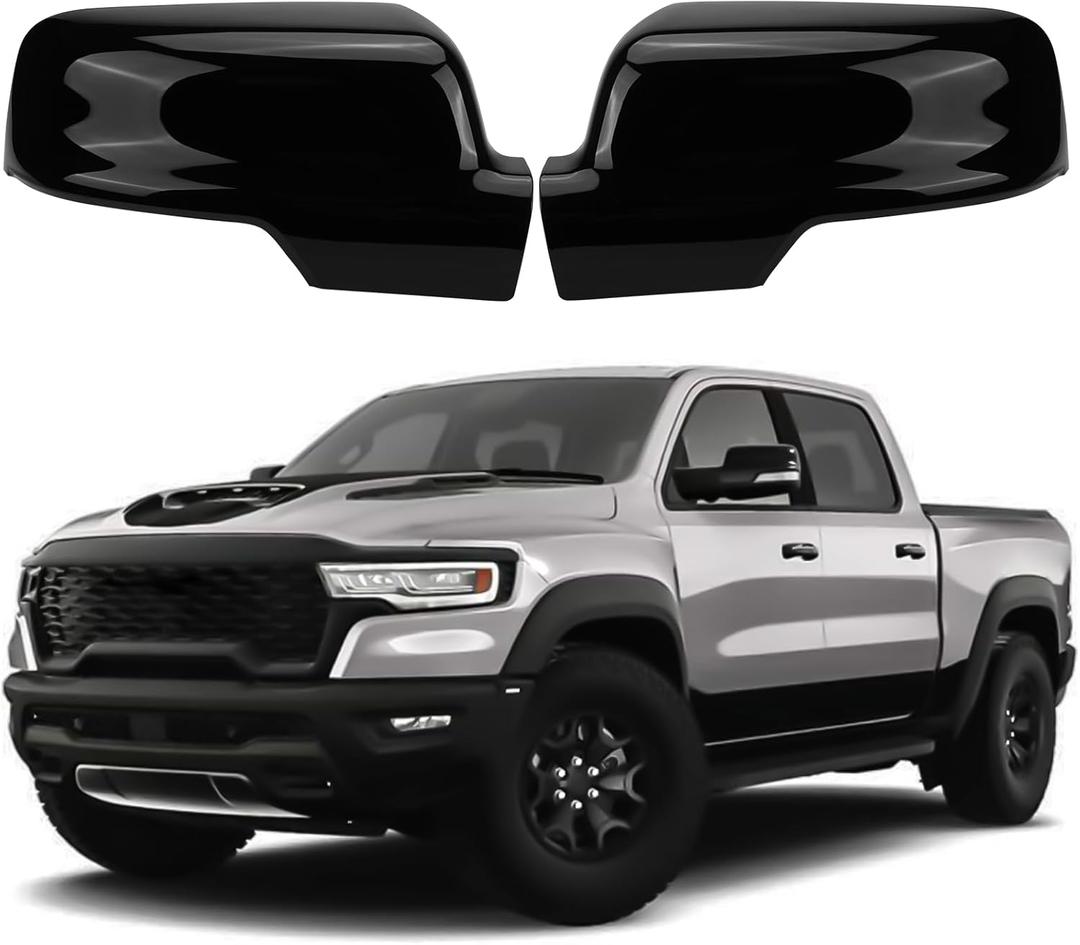 Glossy Black Side Mirror Covers Caps Compatible with 2019-2025 Dodge Ram 1500, Door Mirror Bezel Caps for Ram 1500 Replacement Pair with Turn Signal Cut-Outs