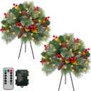 Christmas Urn Filler, 20" Pre-Lit Artificial Xmas Tree Decor with Lights