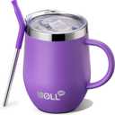 Kids Tumbler with Handle 12 oz Stainless Steel Double Wall Vacuum Insulated Cup with Lids and Straws-Reusable Metal Tumbler for Girls (Purple)