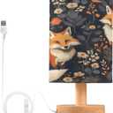 Cute Foxes LED Table Lamp - Modern Minimalist Bedside Lamp with Round Flaxen Fabric Shade for Nightstand, Perfect for Bedroom Ambiance (C38)