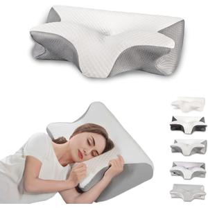 Cervical Pillow for Neck Pain Relief, Ergonomic Contour Orthopedic Pillow for Sleeping Shoulder Pain & Support, Cozy Memory Foam Neck Pillow Mesh Pillowcase for Side Back Stomach Sleeper(Grey)