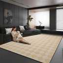 Washable Rug 8x10 – Soft Textured Area Rug with Non-Slip Backing, Modern Luxury Checkered Design, Machine Washable Carpet Perfect for Living Room, Bedroom, and Dining Room, Beige