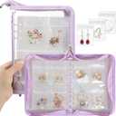 Jewelry Organizer Book Clear Travel earring book organizer Transparent Jewelry Book with Zipper Pouch Bags (Purple,With 80 PCS Small Jewelry Bags)