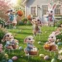 Easter Yard Signs with Stakes, 6 Pcs Outdoor Bunny Decorations, Waterproof Spring Lawn Decor for Yard, Porch, Patio, Egg Hunt Events