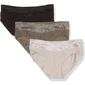 Warner's womens Blissful Benefits No Muffin Cotton Stretch Lace Multipack Hipster Panties, Stone Crystal Web/ Platinum/ Black, Medium US