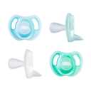 Tommee Tippee Ultra-Light Silicone Pacifier, 0-6 Months, Symmetrical One-Piece Design, BPA-Free Silicone Binkies, Blue/Green/Clear, Pack of 4