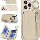 Cavor Compatible with MagSafe Wallet,Magnetic Wallet for iPhone 17/16 Pro Max/15 Pro/14 Plus/13/12 Series,Magnetic Card Holder with Adjustable Stand,Mag Safe Phone W allet Zipper-Beige