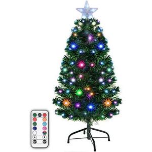Holiday Essence Prelit Artificial Christmas Tree, 4 Foot Pine Xmas Tree with Multi Function Changing LED Multi Colored Lights and Star Tree Topper with Remote, 120 Full Tips, Metal Stand