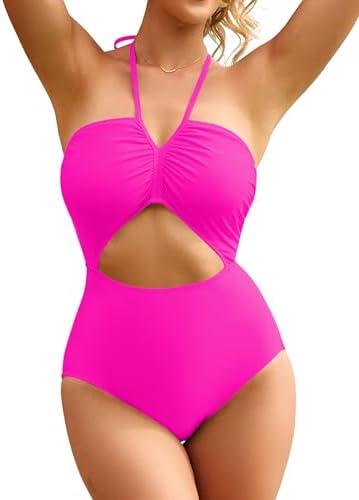BMJL Women's One Piece Swimsuit Sexy Halter Bathing Suit Flattering Cute Cut Out Ladies Monokini 1 Piece, Small