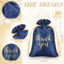 Sieral 50 Pcs Thank You Satin Gift Bags with Drawstring Jewelry Candy Pouches for Mother's Day Wedding Baby Shower Bridal Shower Birthday Party Thank You Bag for Gift Wrap(Navy Blue,5 x 7 Inch)