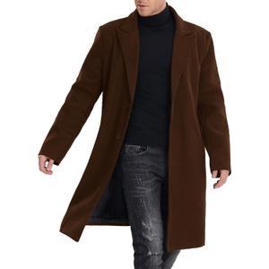 SOMTHRON Men's Casual Trench Coat Mid Long Single Breasted Slim Fit Peacoat Notched Lapel Winter Business Overcoat (3X-Large, Brown)