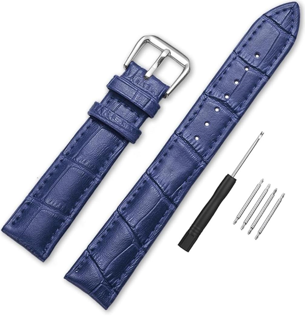 Alligator Style Genuine Leather Watch Bands Genuine Calf Leather Replacement Watch Strap with Stainless Metal Buckle Clasp 12mm 14mm 16mm 18mm 20mm 22mm 24mm for Men and Women