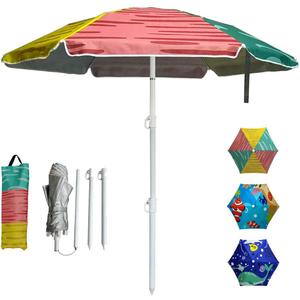 LOTTAFUN 5ft Beach Umbrella - Heavy Duty Wind Resistant UV 50+ Portable Sun Shade with Sand Anchor & Carry Bag, Outdoor Folding Umbrella for Beach,Pool,Patio,Garden (3 Color Block)
