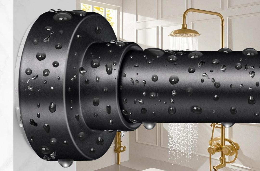 YNL Shower Curtain Rod 34-82 (2.8-6.8ft) Inches, Adjustable Spring Shower Rod No Drilling, Non-Slip, Never Rust, Stainless Steel, Suitable for Bathroom Window Living Room, Matte Black