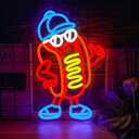 Hot Dog Neon Sign Dimable Cool Hot Dogs Neon Signs Funny Hot Dog Party Themed Light Decor for Restaurants Bars Game Rooms Vibrant LED Lighting Gifts for Fast Food Enthusiasts (159.8inch)