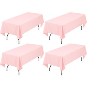 Table Cloth Pink Tablecloth 60 x 122 Inch, Rectangle Table Cloth for 6 Foot Table, Wrinkle Resistant Washable Polyester Table Cover for Wedding Party Dining Table, 4 Pack