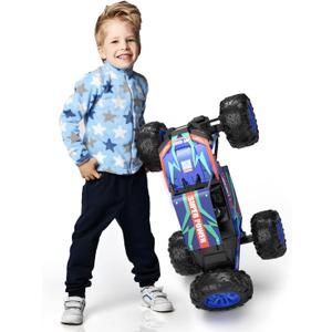 DEERC Large 1:8 Scale Upgraded Monster Truck Remote Control Car for Adults Boys, Off Road RC Cars with Realistic Sound, 2.4Ghz 4WD Rock Crawler Toy All Terrain Climbing, 2 Batteries for 80 Min Play (Classic Blue)