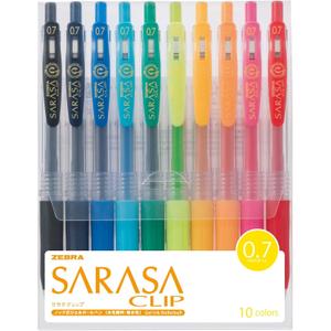 Zebra Sarasa Clip Gel Ink Ballpoint Pen, 0.7mm, 10 Color Set (JJB15-10CA)