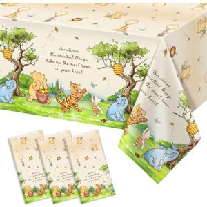 3Pcs Classic Bear Baby Shower Plastic Table Cloths Disposable Vintage Pooh Bear Rectangle Waterproof Table Cover for Boys Girls Birthday Gender Reveal Party Supplies 54 X 108