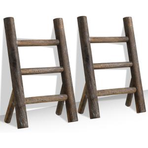 2 Pcs Wooden Tea Towel Ladder Rustic Hand Towel Stand Rack Mini Countertop Towel Stand Farmhouse Wood Counter Towel Holder for Bathroom Country Kitchen Office (Wood Color)