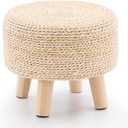 Cpintltr Ottoman Natural Seagrass Footrest Poufs Hand Weave Round Foot Stool for Couch Desk Soft Step Stool Padded Foot Rest with Pine Legs for Living Room Bedroom (Natural White)