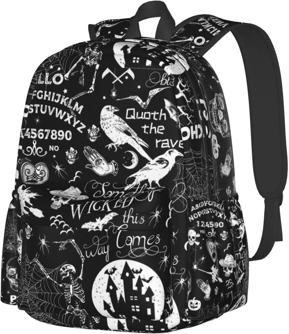 Gothic Bat Halloween Witchy Backpack School Bag Lightweight Bookbag Casual Daypack for Girls Boys Kids Women Men Travel Laptop 16 Inch