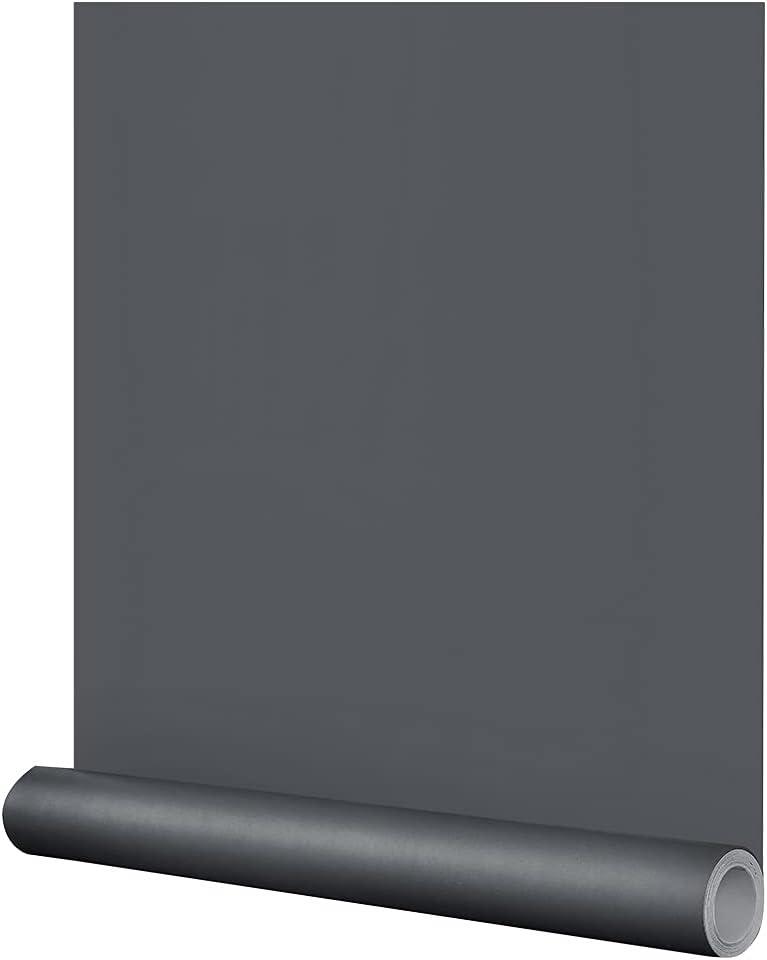 FUKU MON 24"x394" Dark Grey Wallpaper Matte Solid Gray Contact Paper Self-Adhesive Peel and Stick Thick Removable Wallpaper for Bedroom Cabinets Livingroom(Dark Gray)