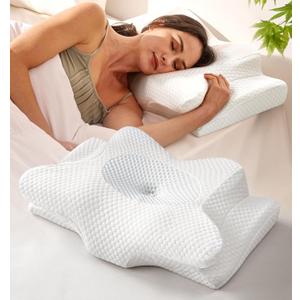 Emircey Clinical-Level Relief Cervical Neck Pillow for Sleeping, Orthopedic Contour Memory Foam Pillow for Side Sleepers, Cooling Reading Pillow for Neck Relief, Ergonomic for Back Stomach Sleepers (Queen, Snow White)