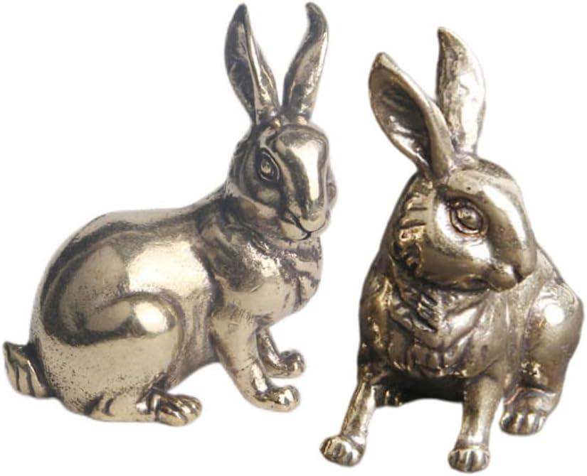 2pcs Brass Mini Antique Rabbit Statue Easter Bunny Figurine Miniature Collectible Figurines Souvenir Garden Micro Landscape Table Centerpiece Decorations