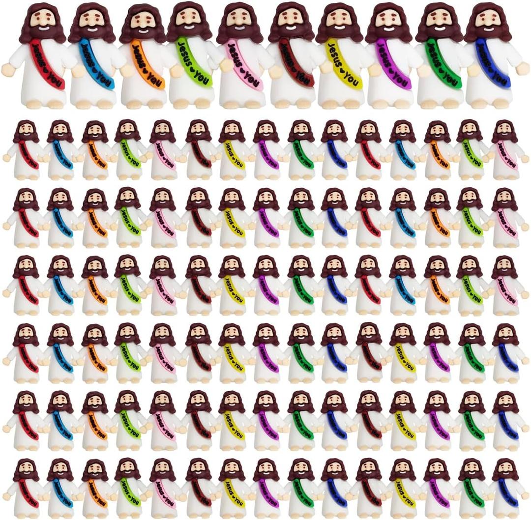 100 PCS Mini Jesus Figures Toys in Bulk to Hide and Seek Religious for Kids Girls Boys Sunday School Easter Basket Stuffers Fillers Eggs Gifts Party Favors