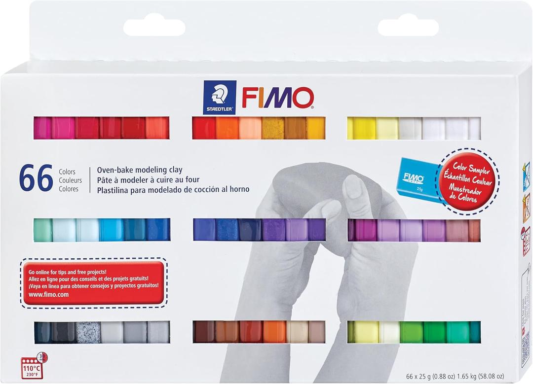 STAEDTLER FIMO Soft Polymer Clay - Oven Bake Clay for Jewelry, Sculpting, Crafting, 66 Pieces, Assorted Colors, 8023 C66-1