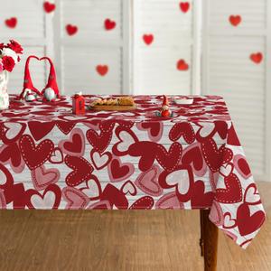 Horaldaily Valentine Tablecloth 60104 Inch Rectangular, Red Love Hearts White Wood Washable Table Cover for Party Picnic Dinner Decor
