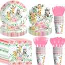 Safari Baby Shower Decorations Tableware Girl - Jungle Theme Party Supplies, Paper Plate, Cup, Napkin, Disposable Cutlery, Wild Animal Birthday Baby Shower Party Decorations | Serve 24 (Pink)