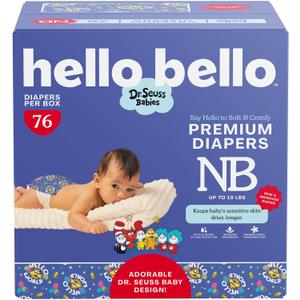 Hello Bello Dr. Seuss Babies Premium Diapers, Size NB, 76 Count: Softness & Protection for Sensitive Skin Hello Bello Dr. Seuss Babies Premium Diapers, Size NB, 76 Count: Softness & Protection for Sensitive Skin